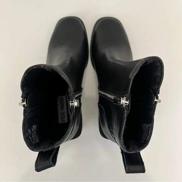 STEVE MADDEN Ruthy Block Heel Leather Boots in Black NEW - Picture 8 of 13